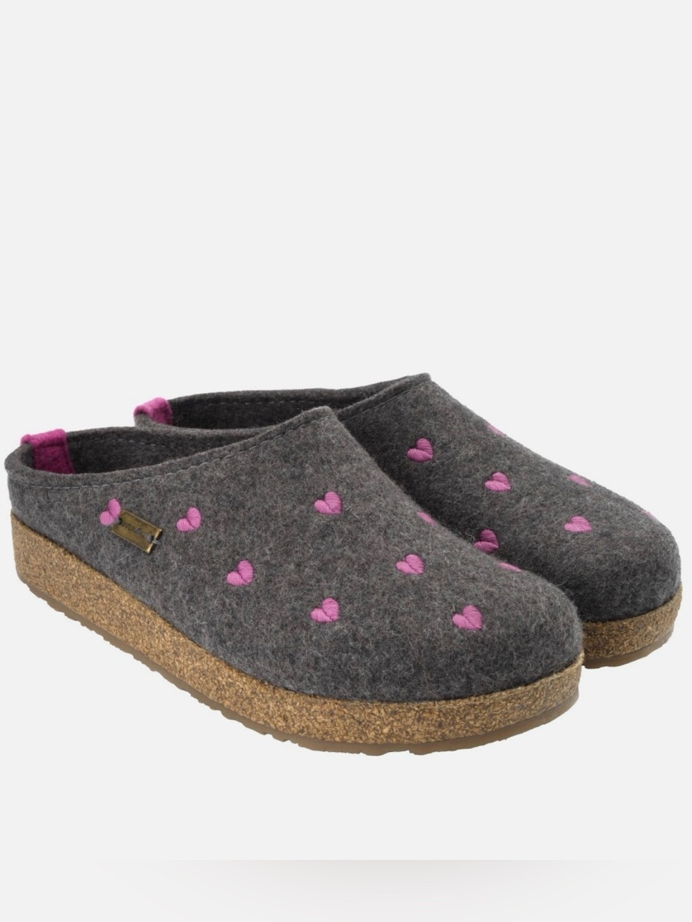 HAFLINGER SWEETHEARTS ANTHRACITE HEARTS FELT SLIPPERS CLOGS CUORICINI Sz 39 Grey
